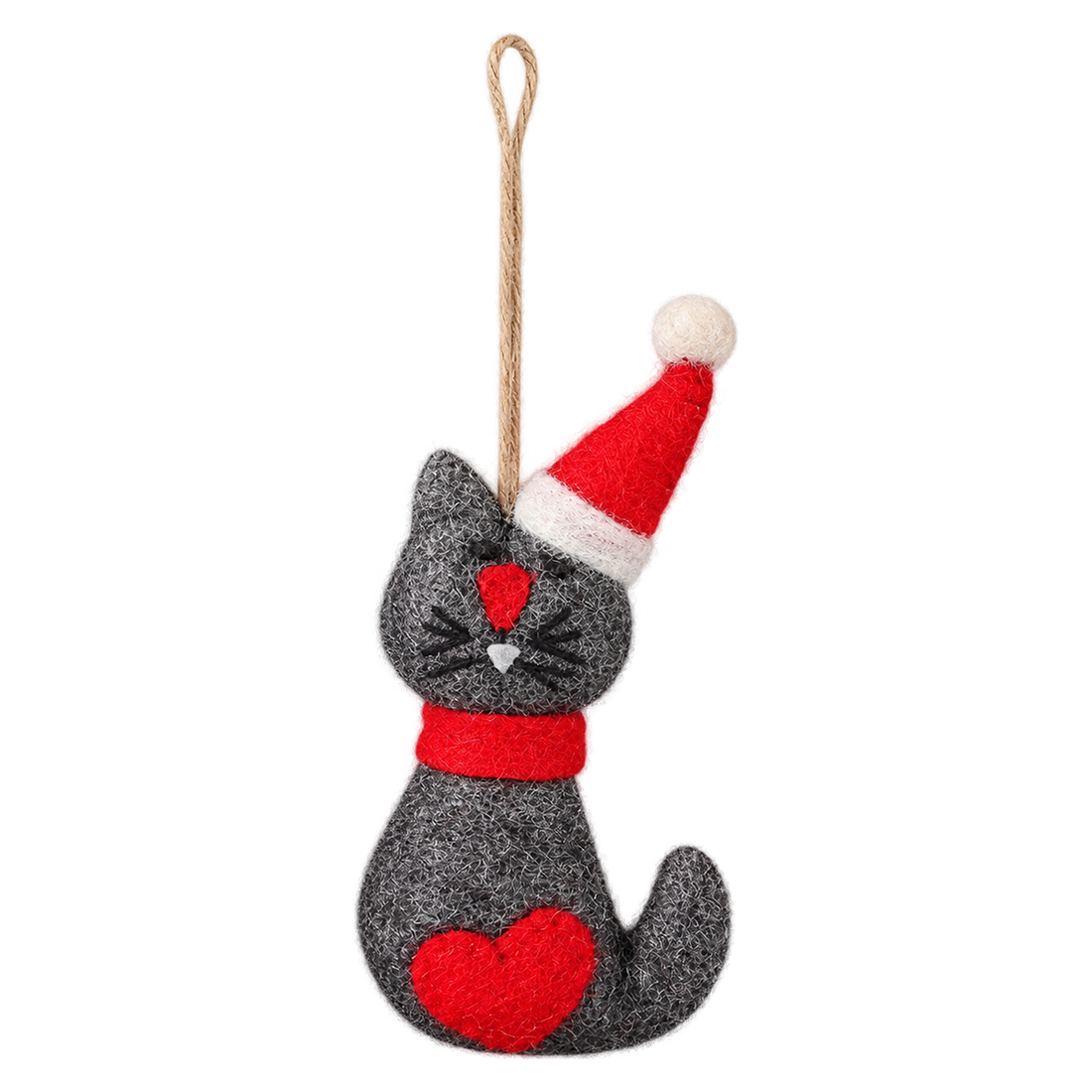 Holly the Cat, felt hanging ornament with a hanging loop