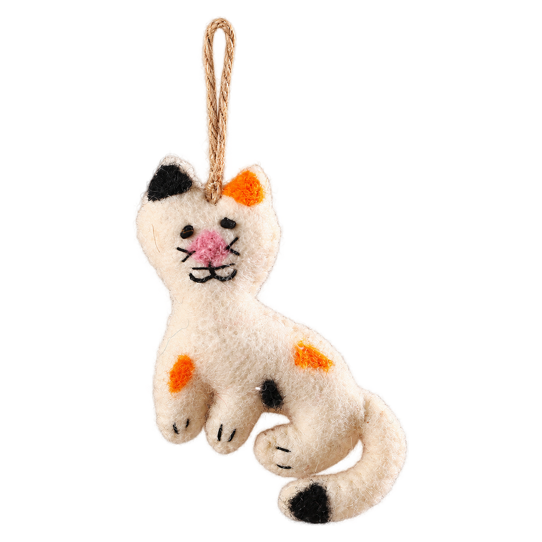Patches the Cat, felt hanging ornament with a hanging loop