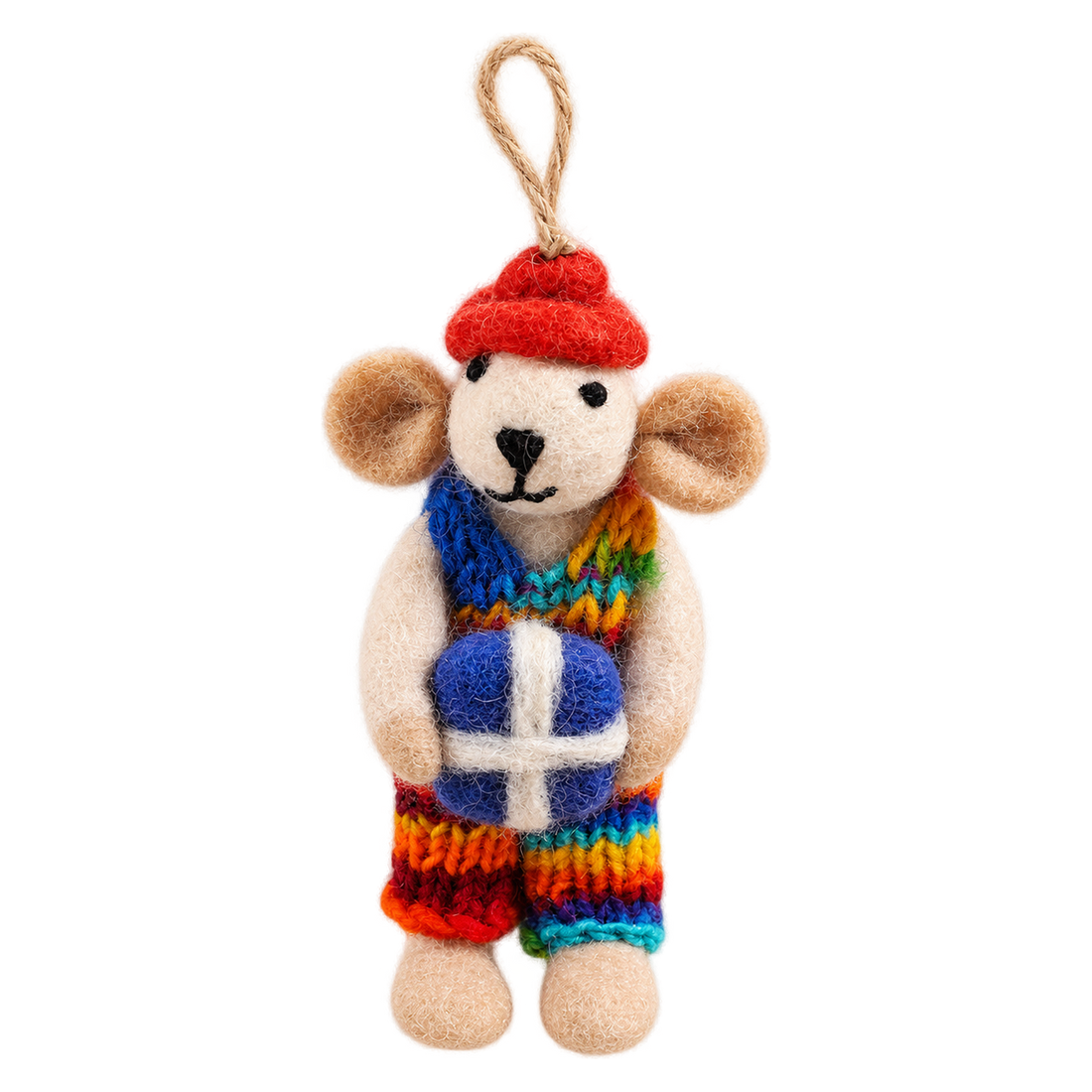 Parcel Mouse, felt hanging ornament with a hanging loop