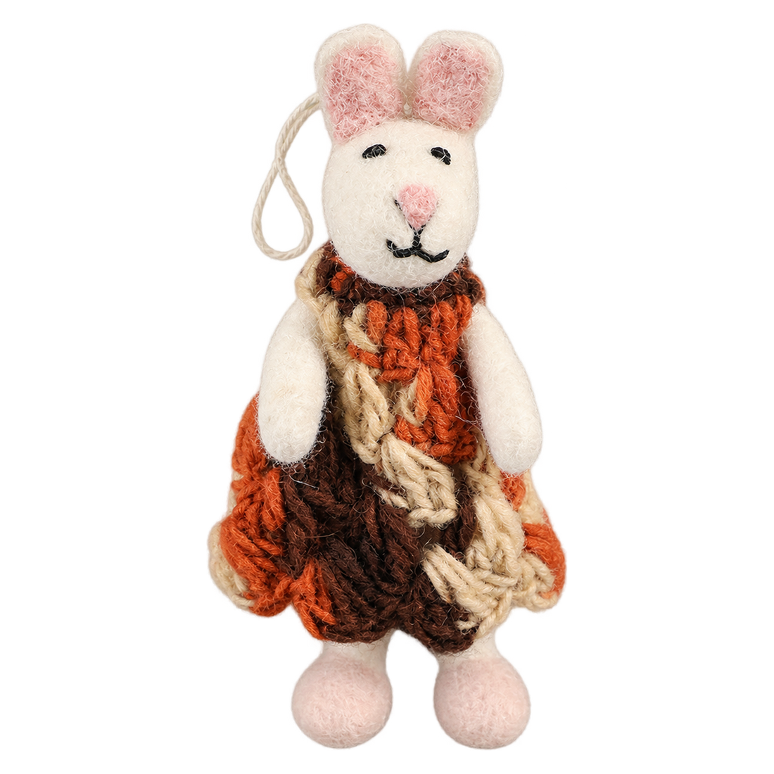 Autumn Knit Mouse, felt hanging ornament with a hanging loop