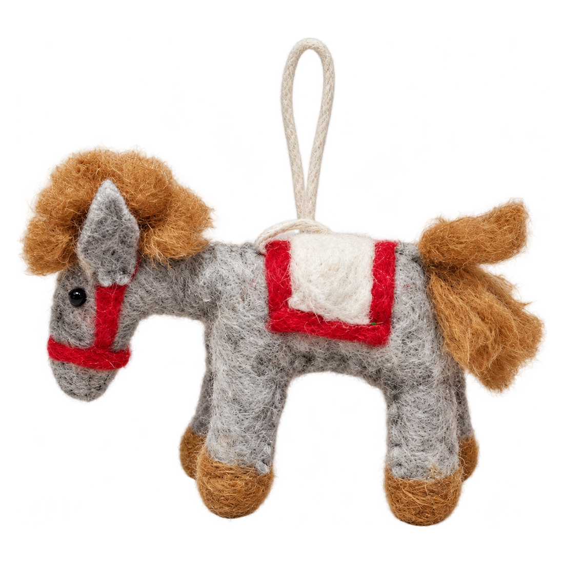 Tweed the Pony, felt hanging ornament with a hanging loop