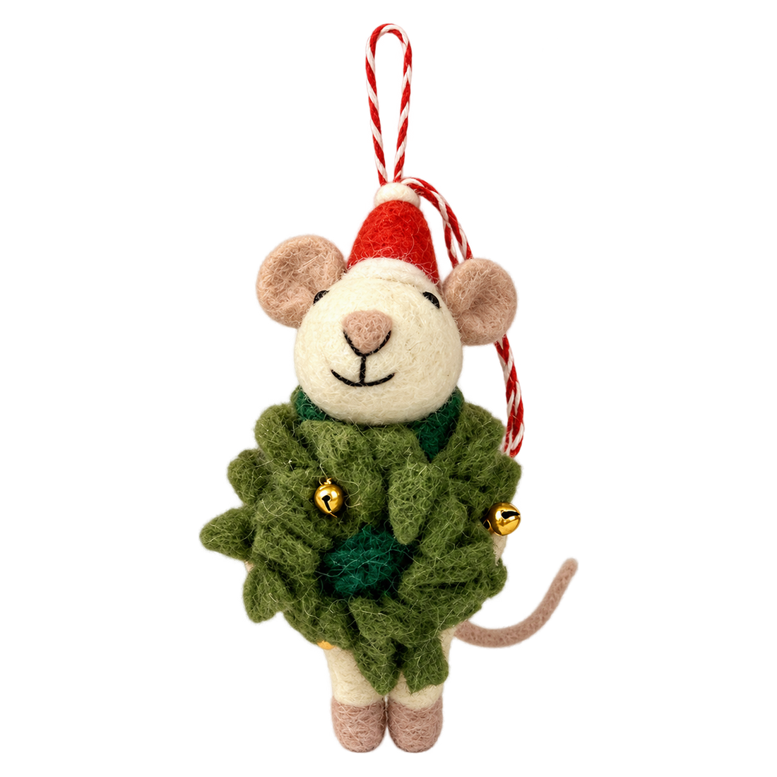 Christmas Tree Mouse, felt bag charm with a hanging loop