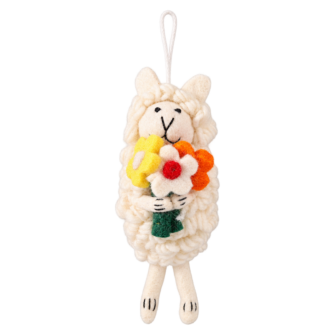 Flower Trio Sheep, felt hanging ornament with a hanging loop