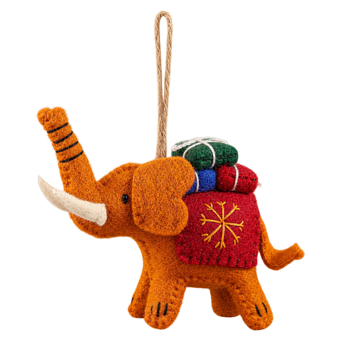 Marmalade the Elephant, felt hanging ornament with a hanging loop