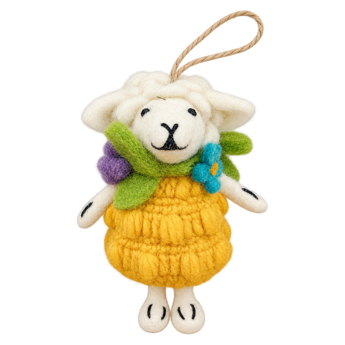 Daffodil Sheep, felt hanging ornament with a hanging loop