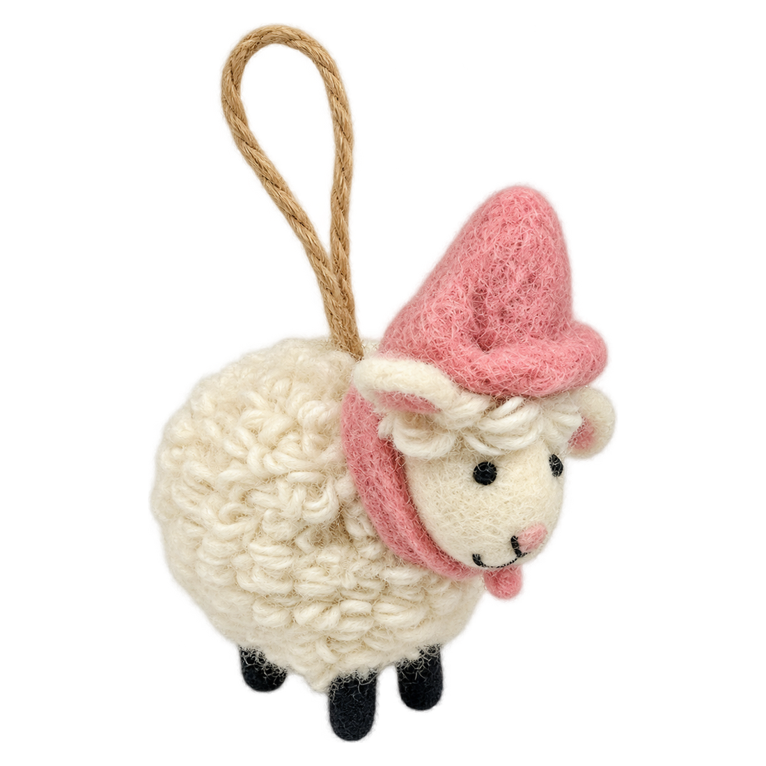 Pixie Hat Sheep, felt bag charm with a hanging loop