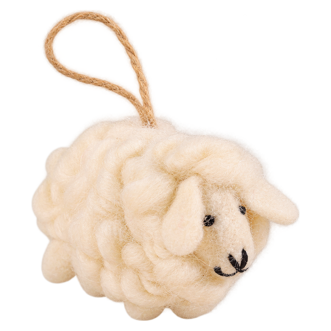 Snuggle Sheep, felt hanging ornament with a hanging loop