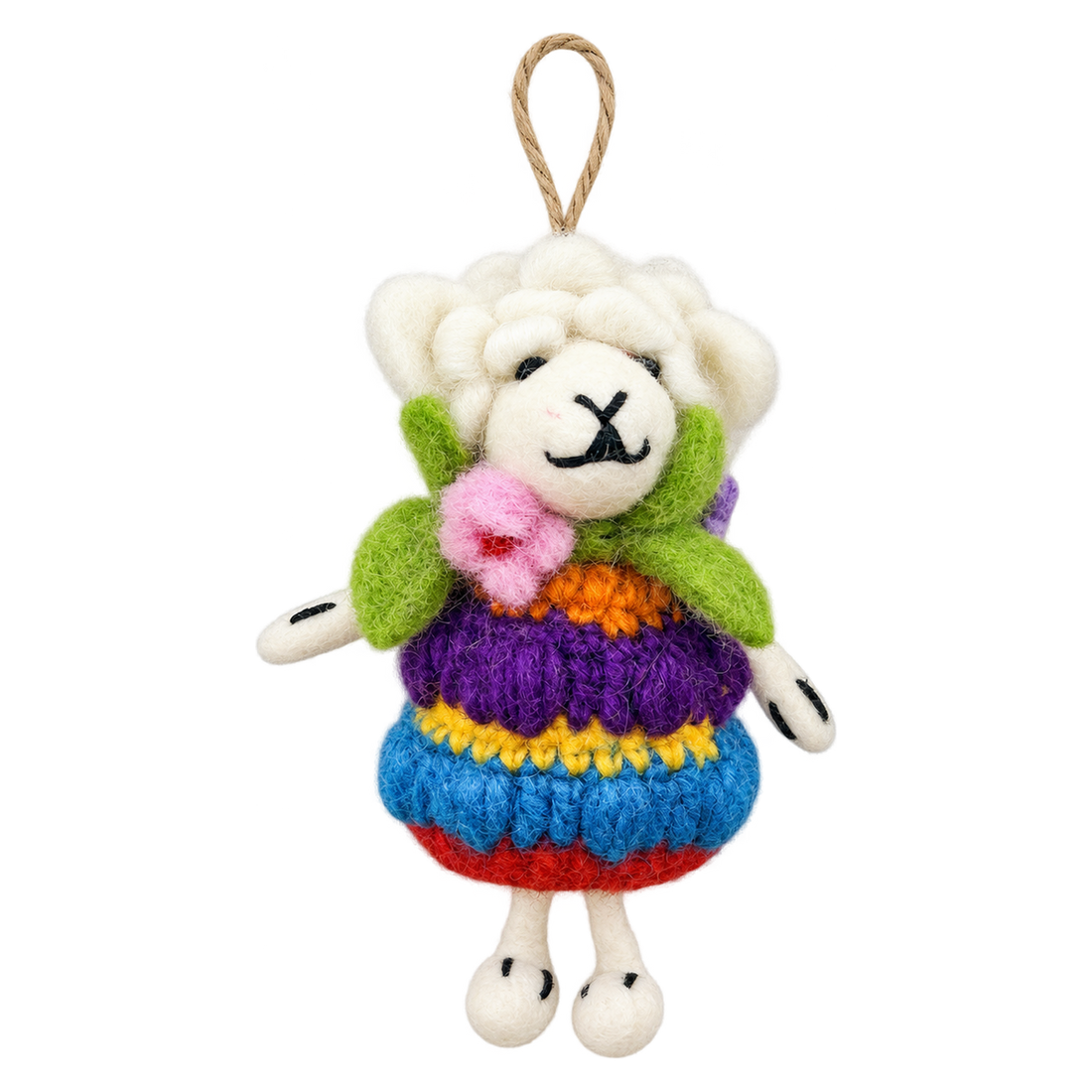 May Queen Sheep, felt hanging ornament with a hanging loop