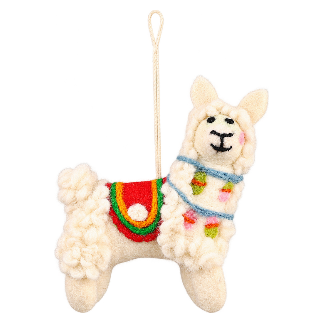 Festival Alpaca, felt hanging ornament with a hanging loop