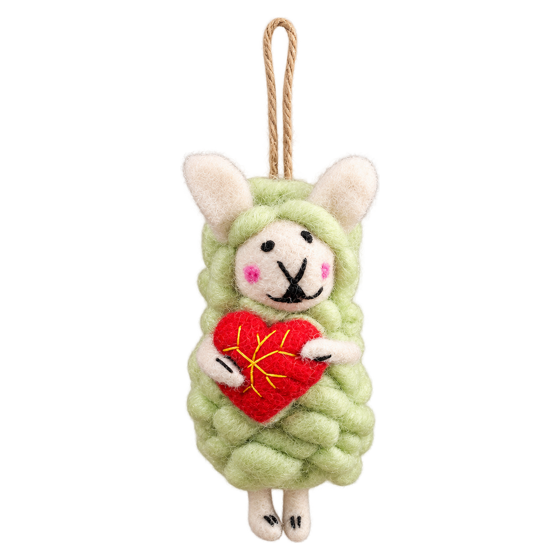 Mint Heart Sheep, felt hanging ornament with a hanging loop