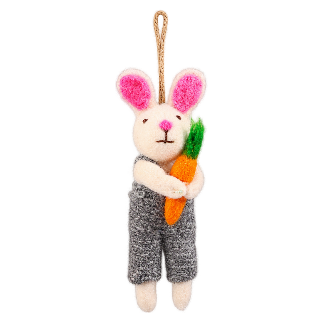 Gardener Bunny, felt hanging ornament with a hanging loop