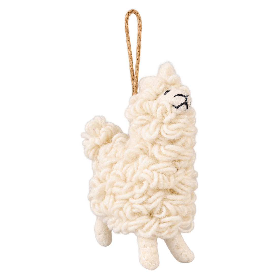 Nimbus the Alpaca, felt hanging ornament with a hanging loop