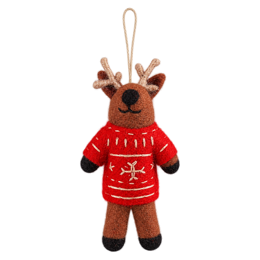 Rory the Reindeer, felt hanging ornament with a hanging loop