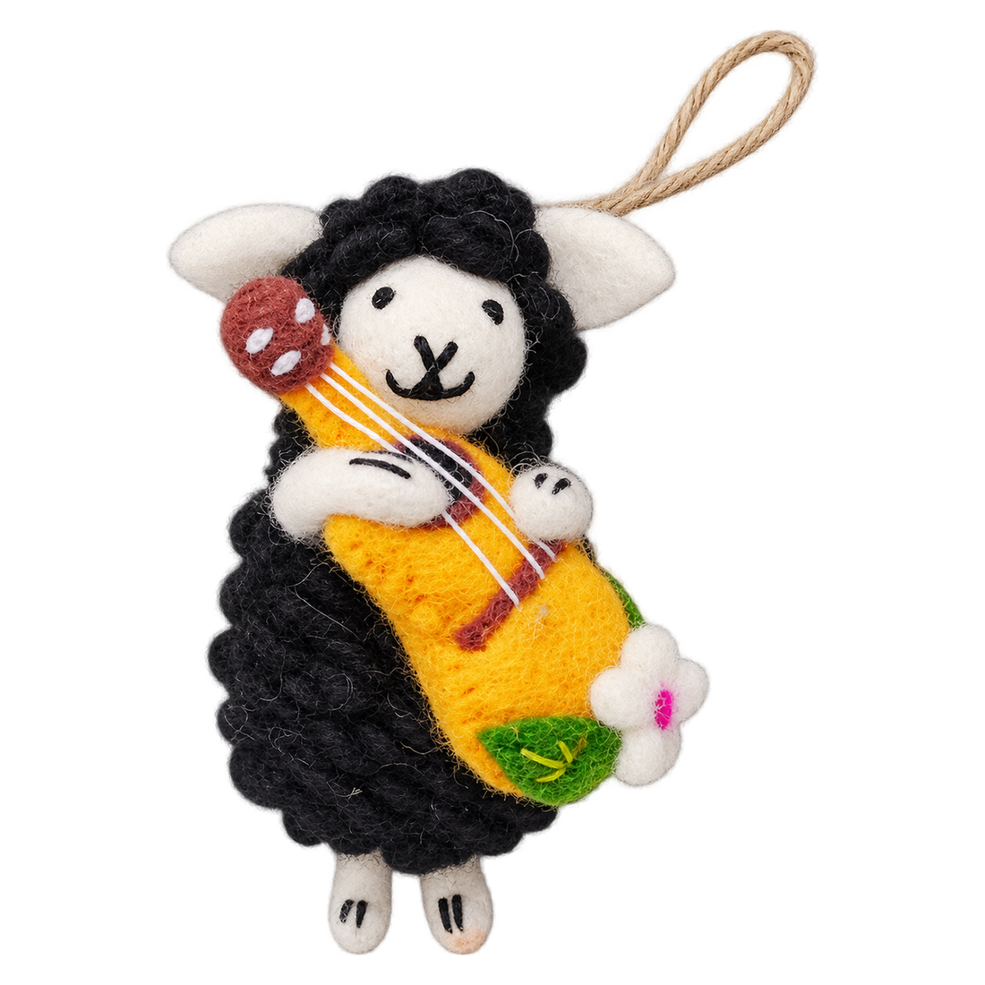 Busker Sheep, felt bag charm with a hanging loop