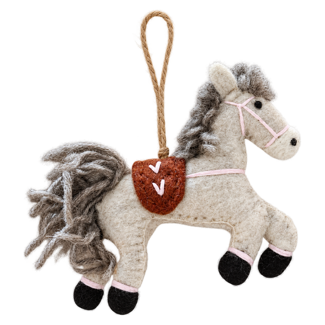 Dapple the Horse, felt hanging ornament with a hanging loop
