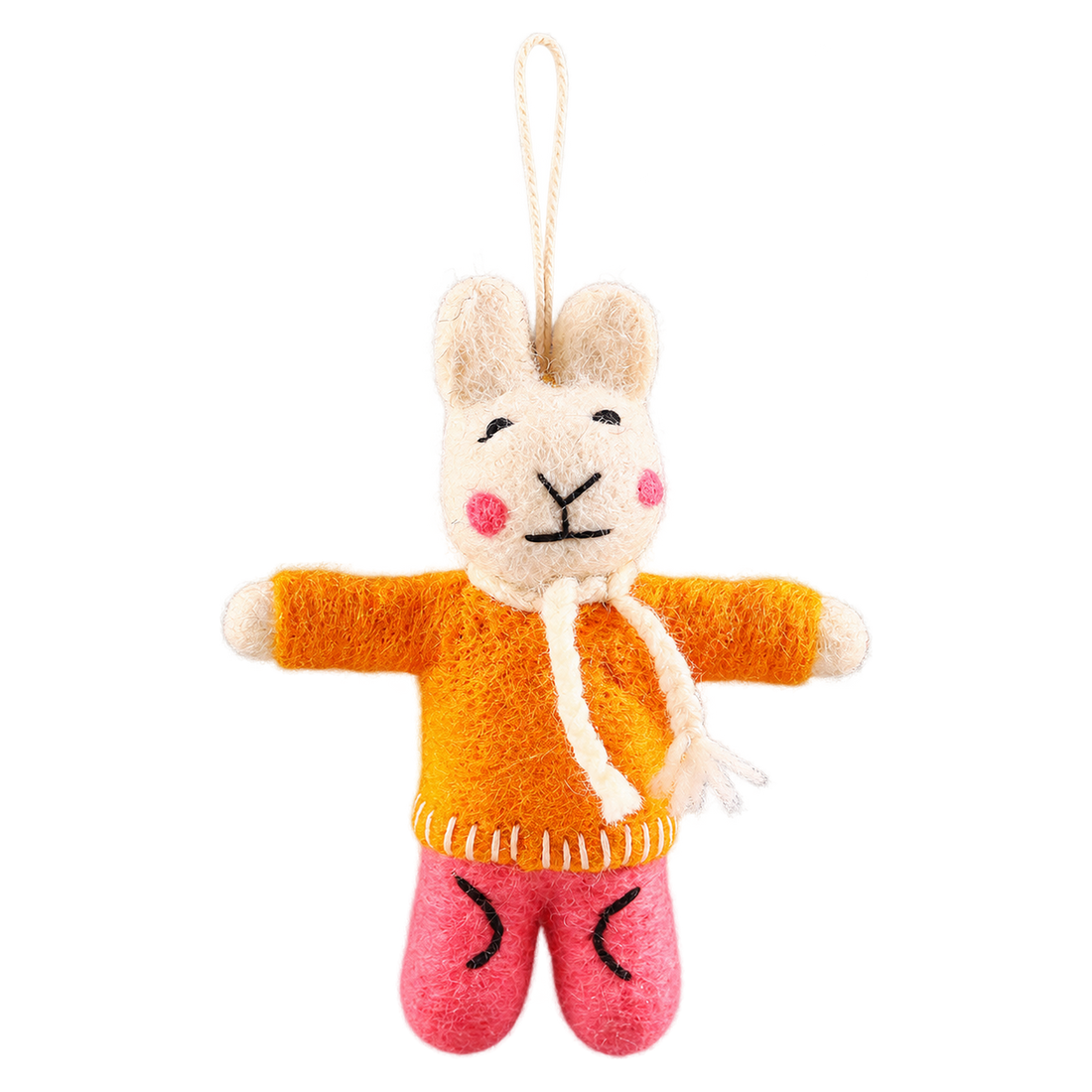 Hug-Me Bunny in Yellow, felt hanging ornament with a hanging loop