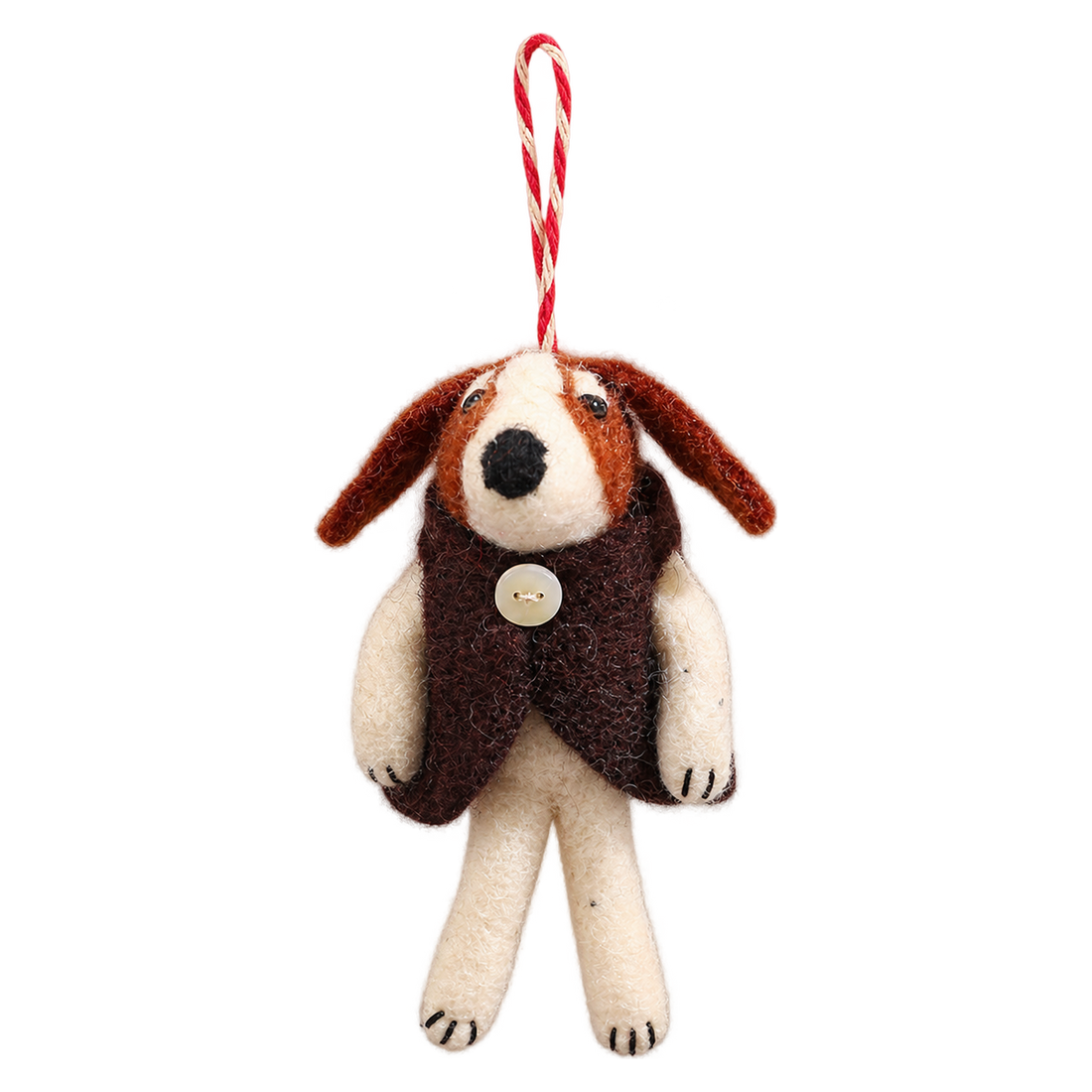 Rufus the Pup, felt hanging ornament with a hanging loop