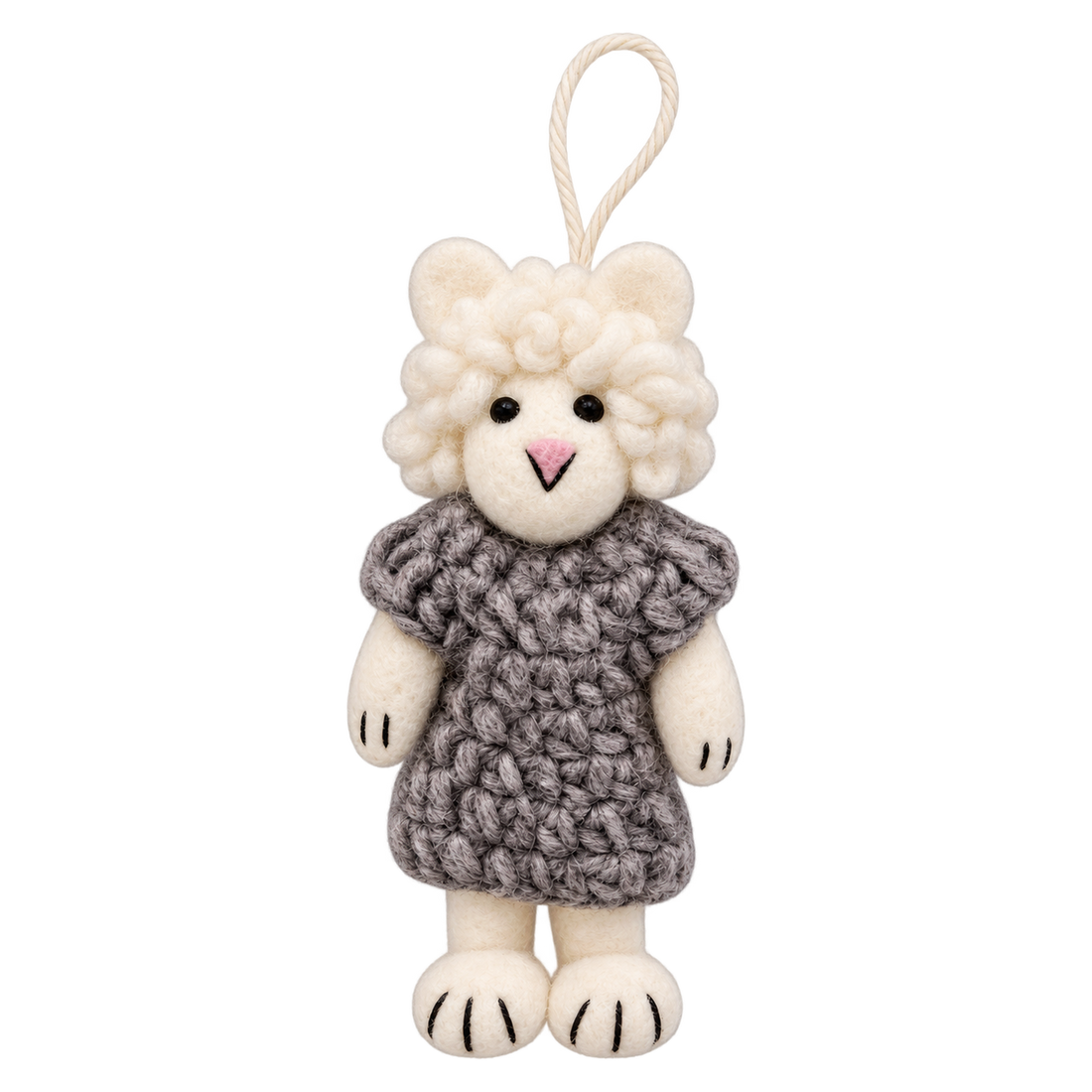Rainy Day Sheep, felt bag charm with a hanging loop
