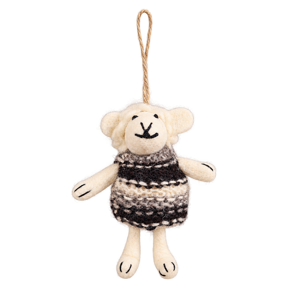 Humbug Sheep, felt hanging ornament with a hanging loop