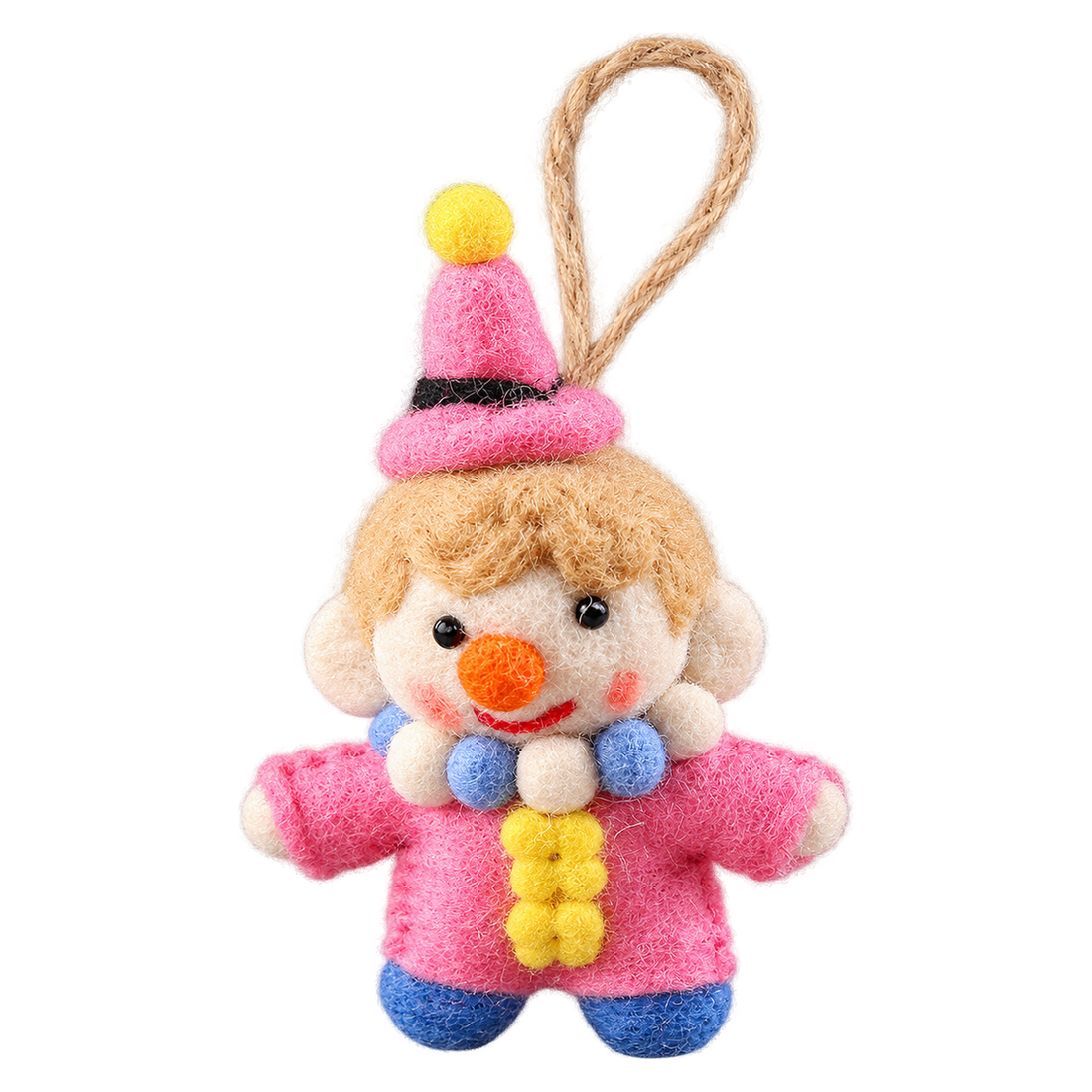 Candyfloss the Clown, felt bag charm with a hanging loop
