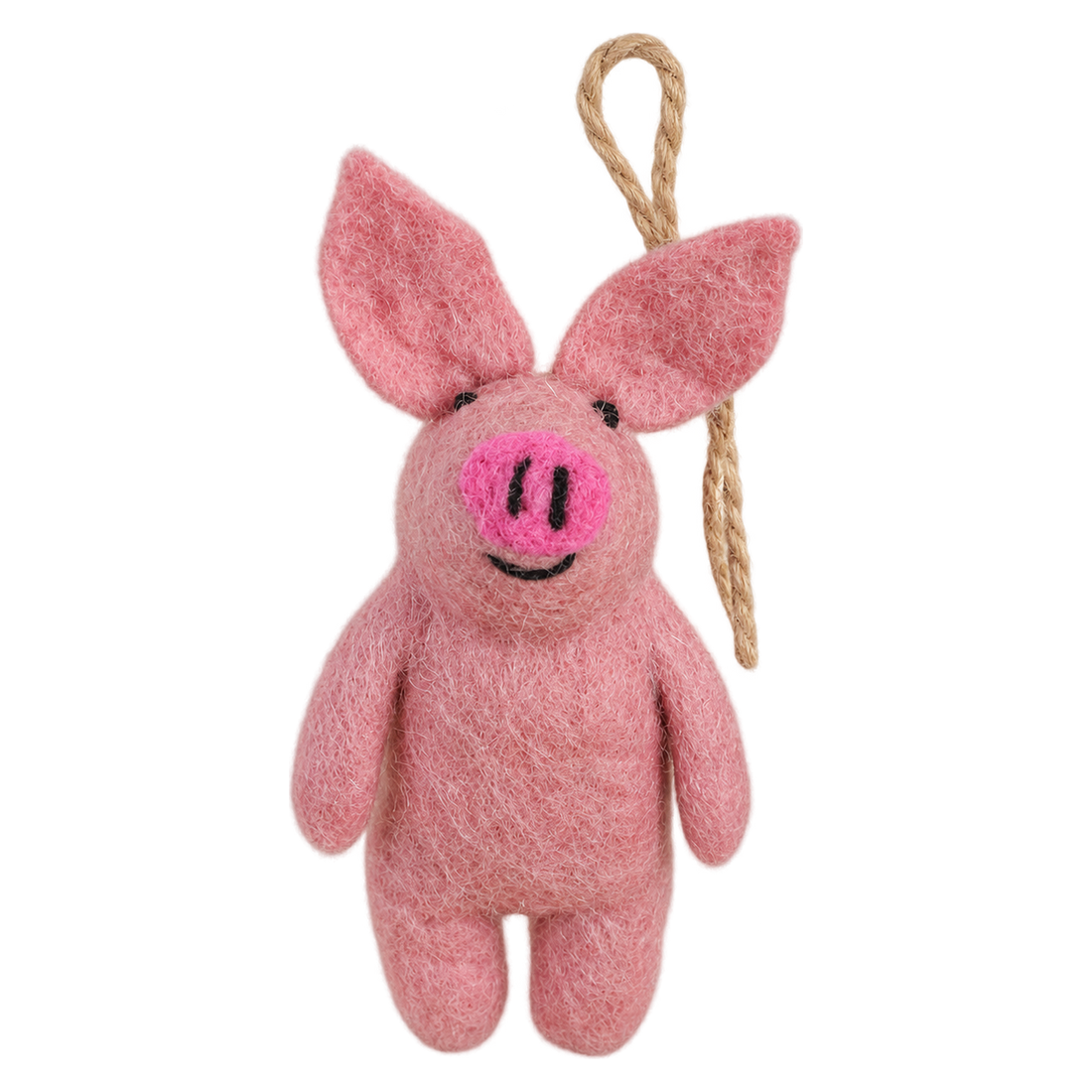 Hamish the Pig, felt hanging ornament with a hanging loop