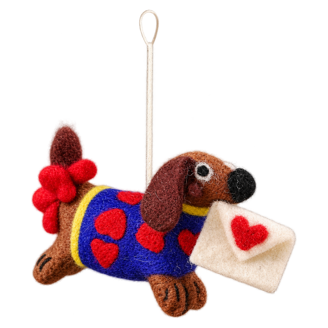 Love Letter Pup, felt bag charm with a hanging loop