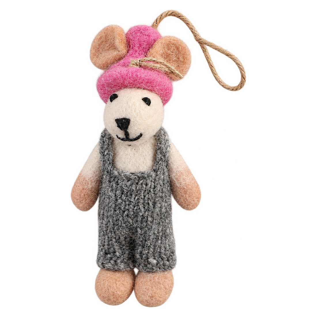 Pink Beret Mouse, felt hanging ornament with a hanging loop