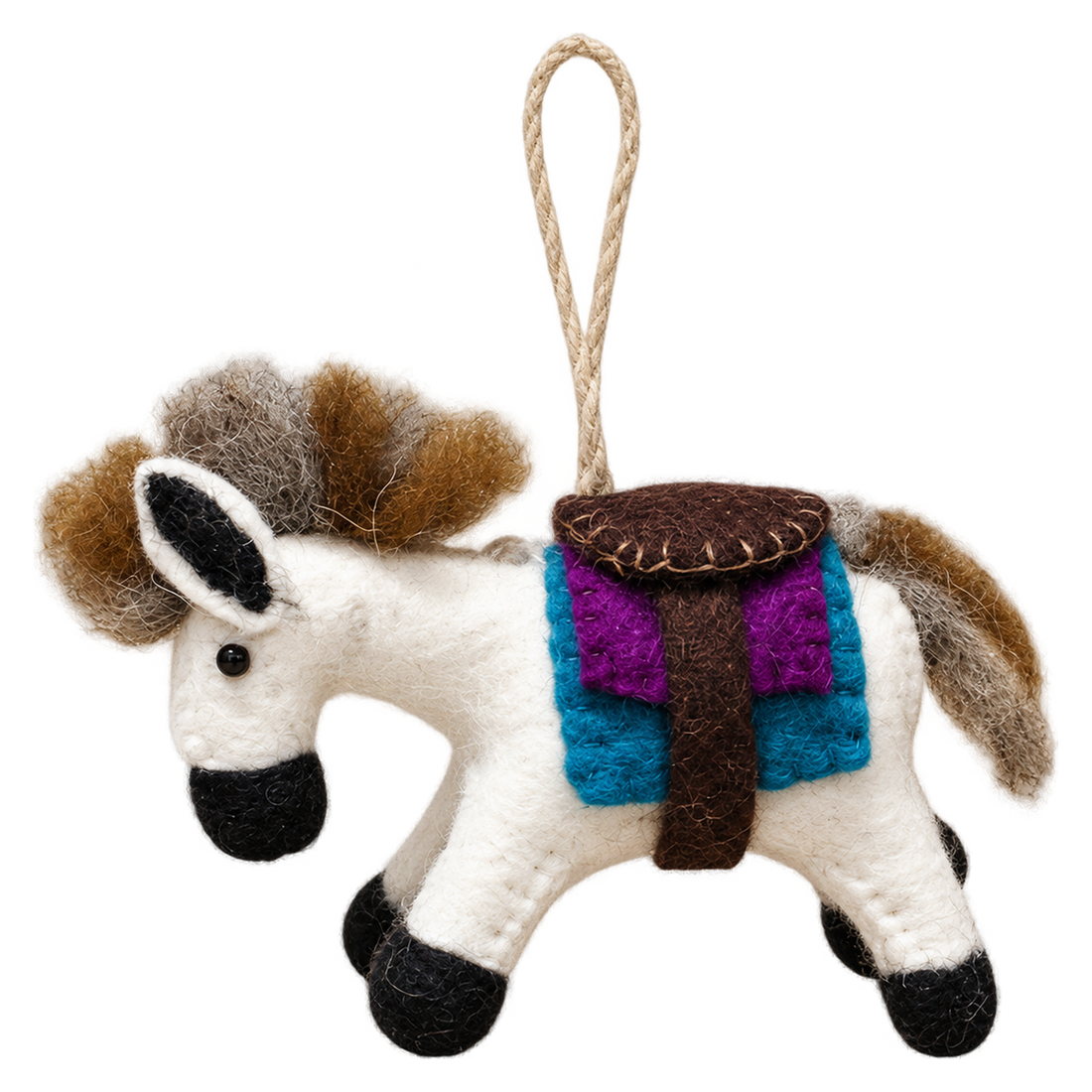 Nutmeg the Pony, felt hanging ornament with a hanging loop