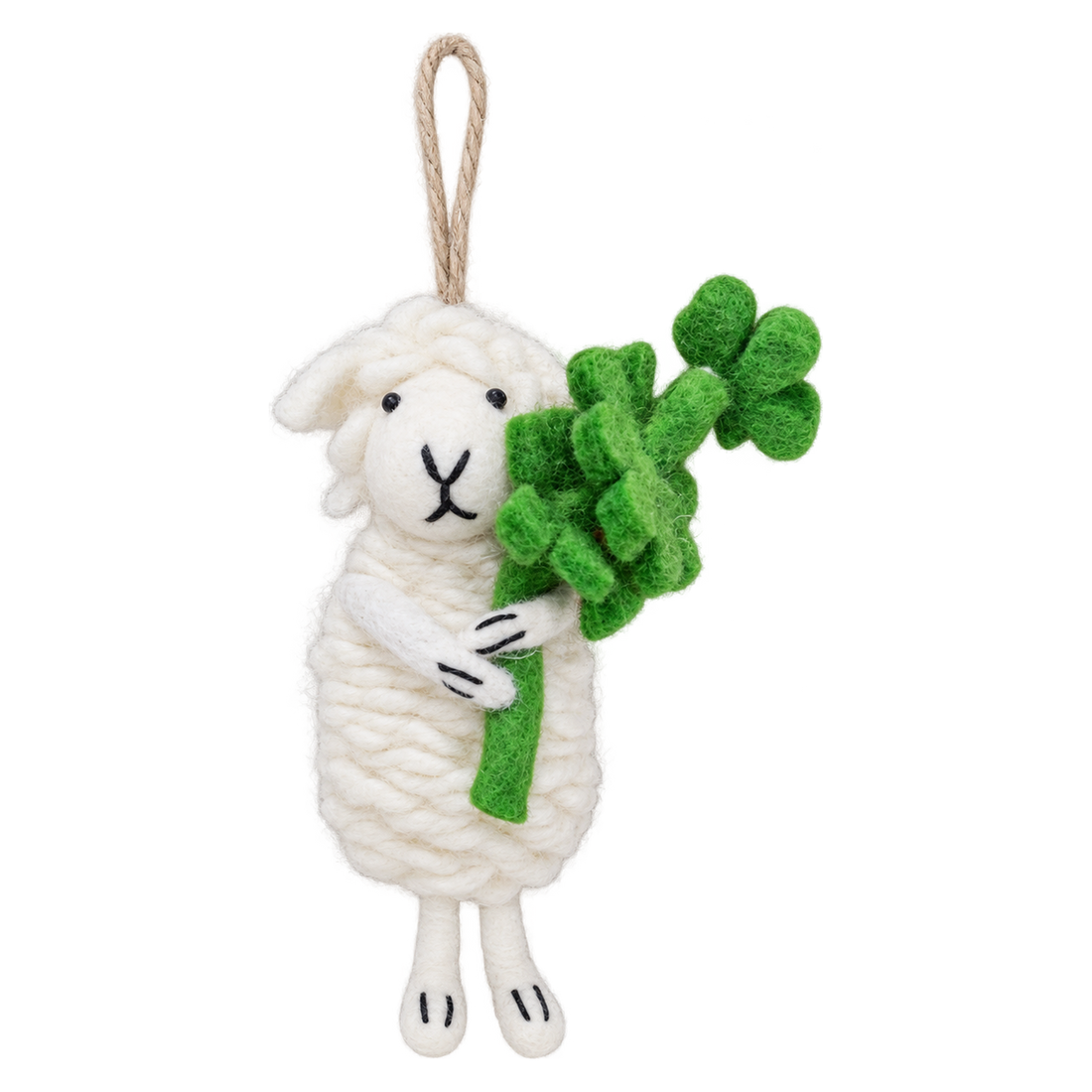 Clover Sheep, felt hanging ornament with a hanging loop
