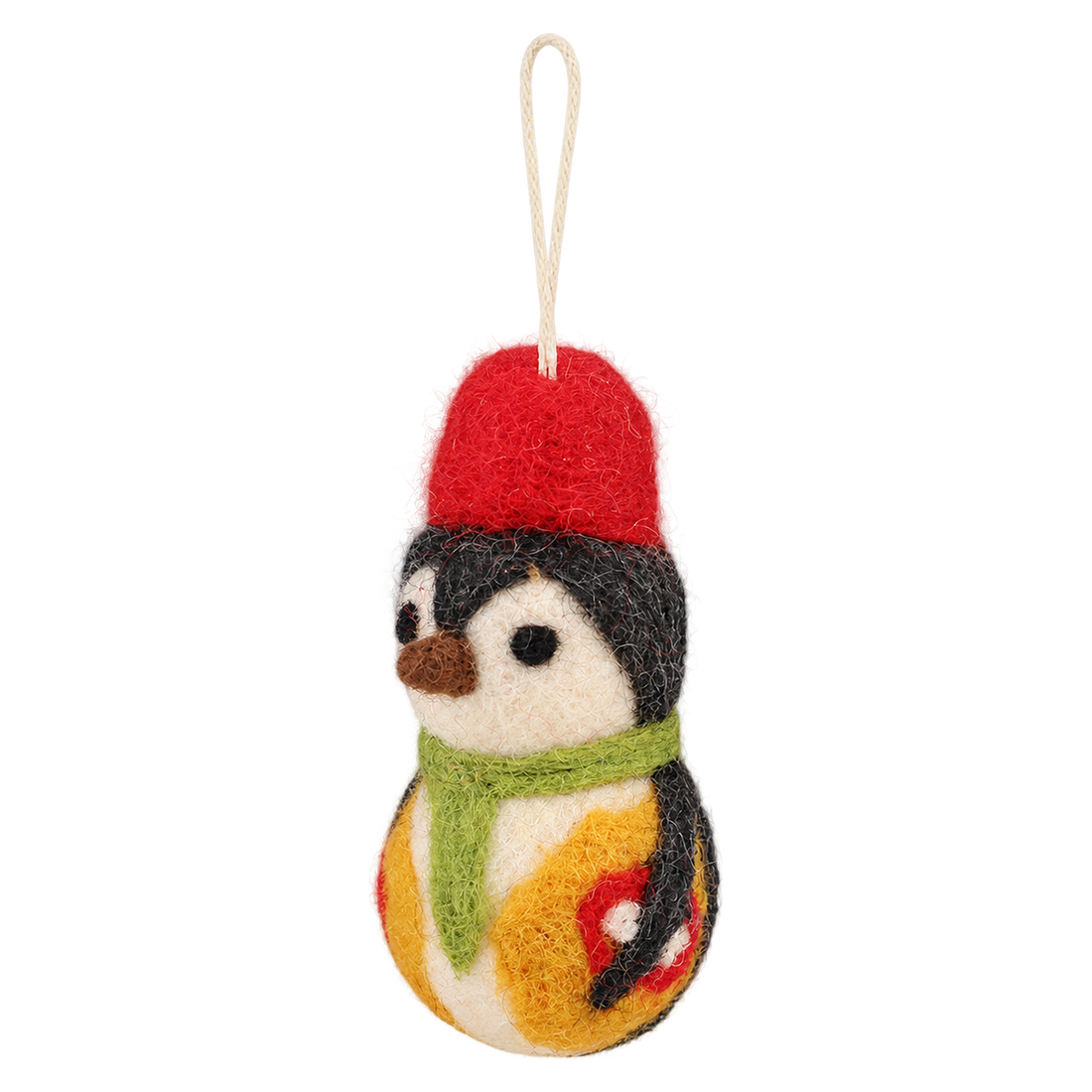 Penguin in a Red Hat, felt hanging ornament with a hanging loop