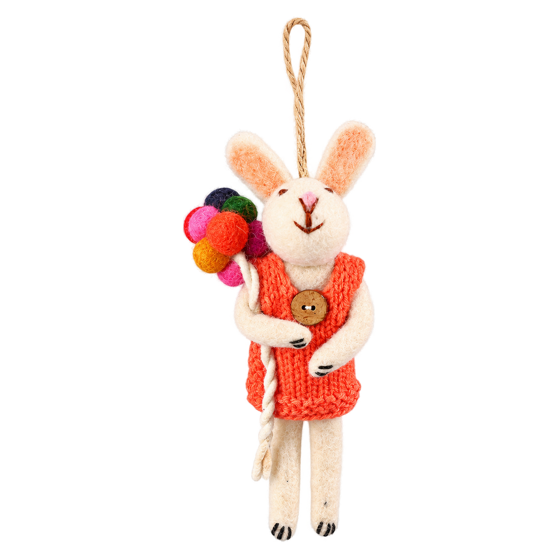 Balloon Bunny, felt hanging ornament with a hanging loop