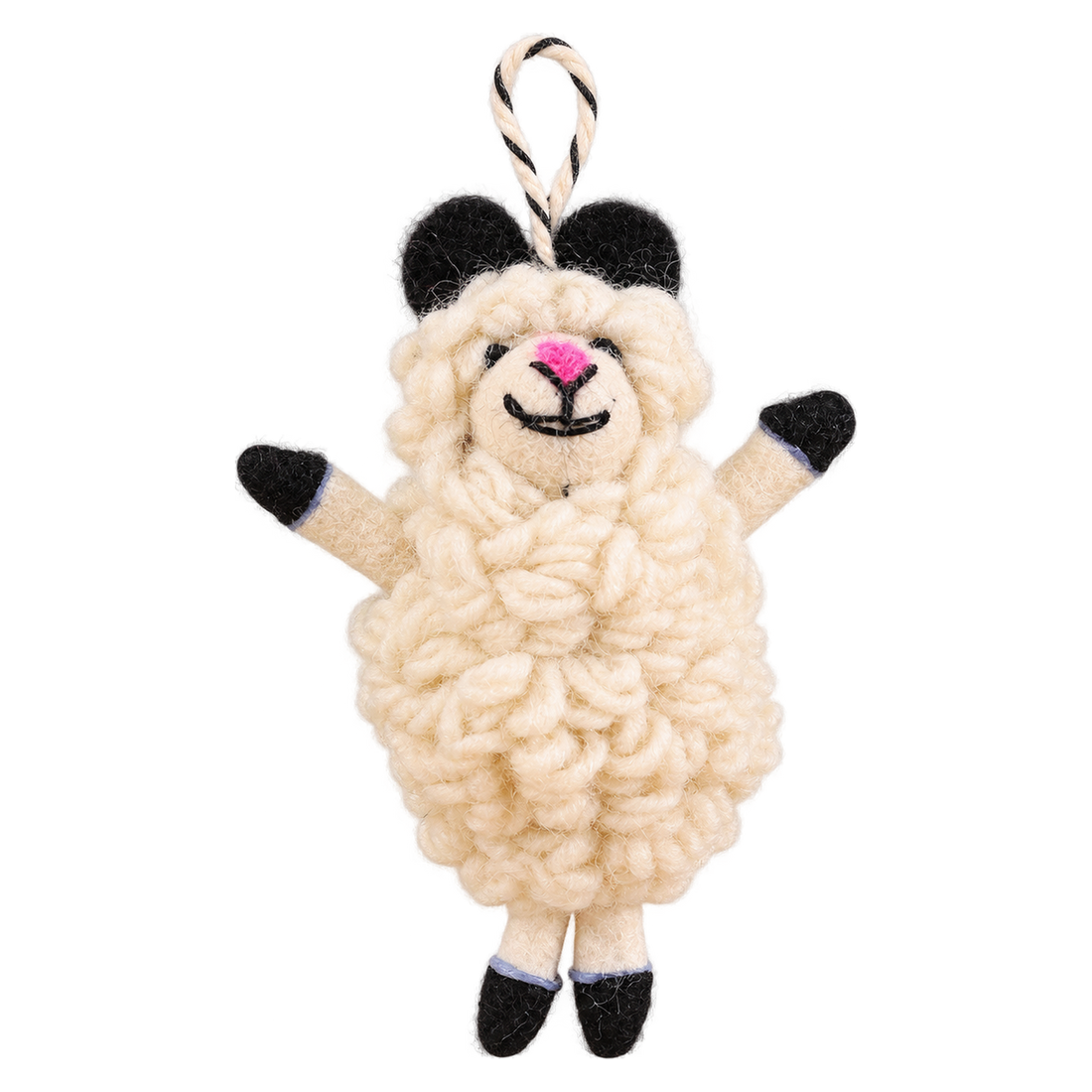 Hooray Sheep, felt hanging ornament with a hanging loop