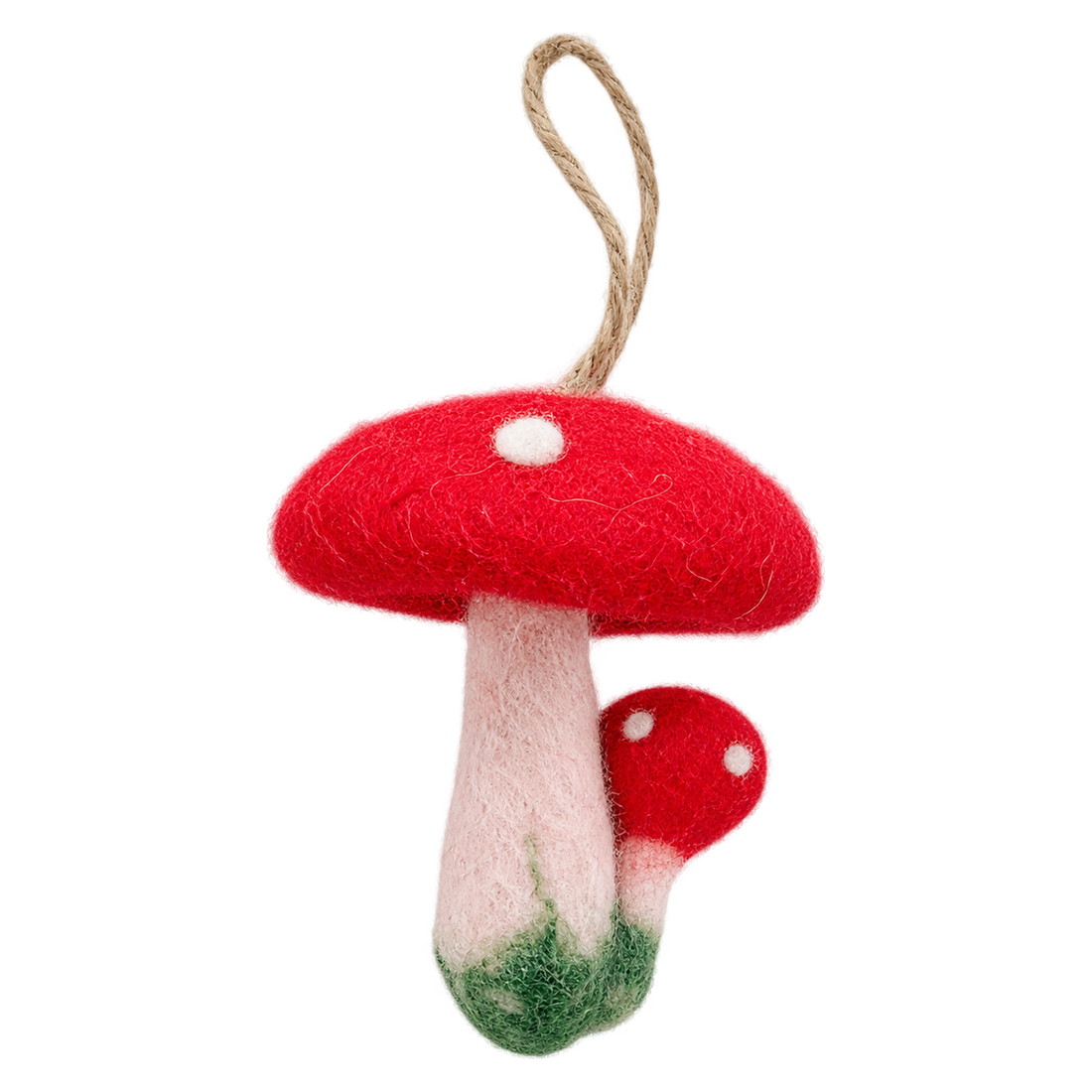 Big and Little Toadstool, felt hanging ornament with a hanging loop