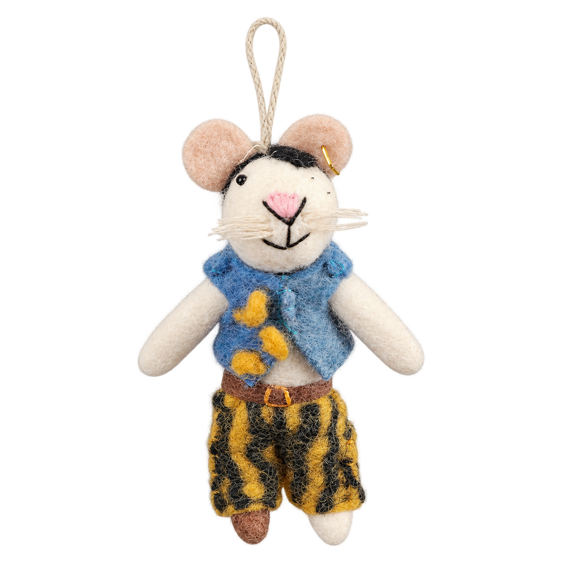 Stripy Trousers Mouse, felt hanging ornament with a hanging loop