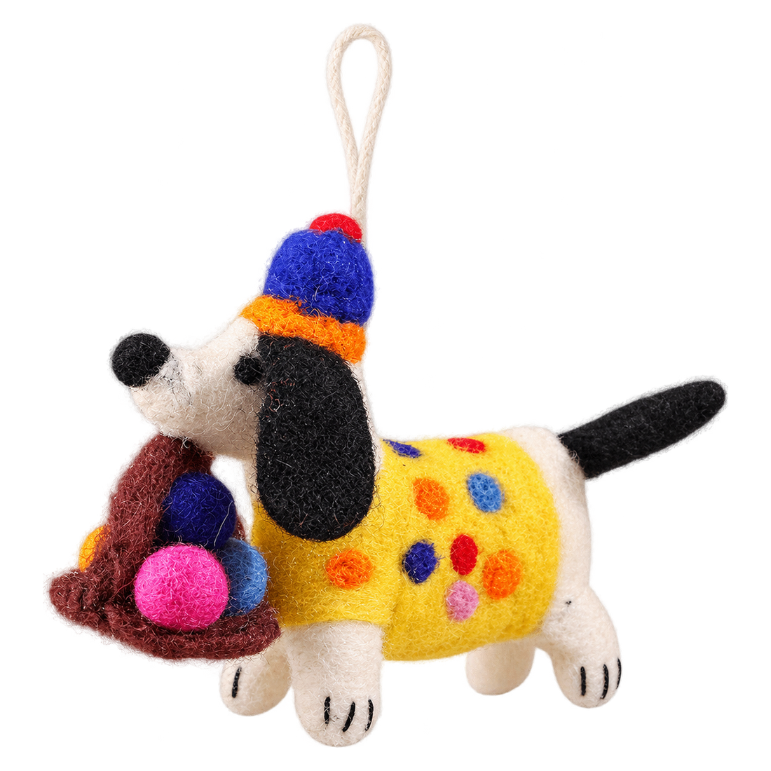 Fetch the Pup, felt bag charm with a hanging loop