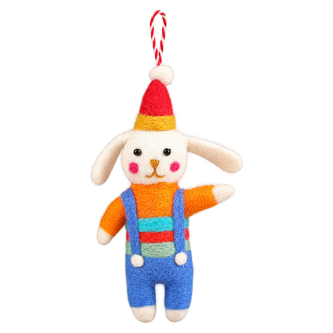 Bobble Hat Bunny, felt hanging ornament with a hanging loop