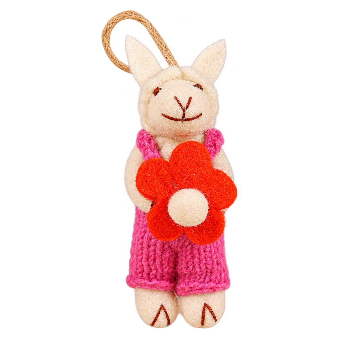 Dungaree Sheep, felt hanging ornament with a hanging loop