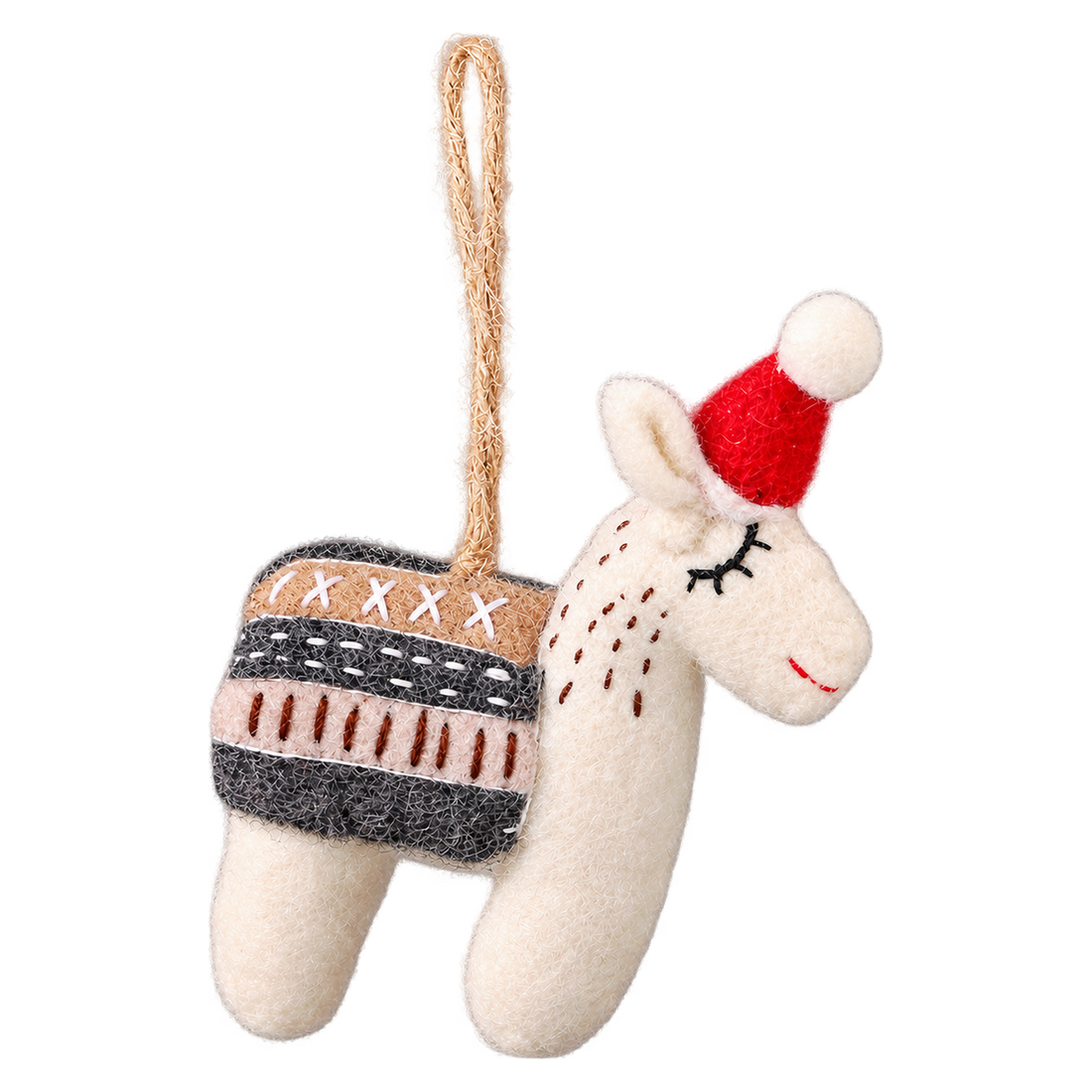 Alfie the Alpaca, felt hanging ornament with a hanging loop