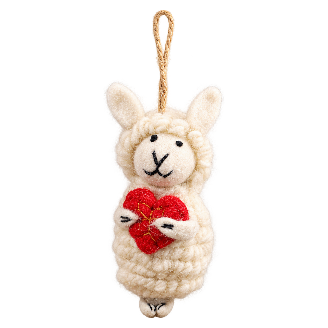 Heartfelt Sheep, felt hanging ornament with a hanging loop