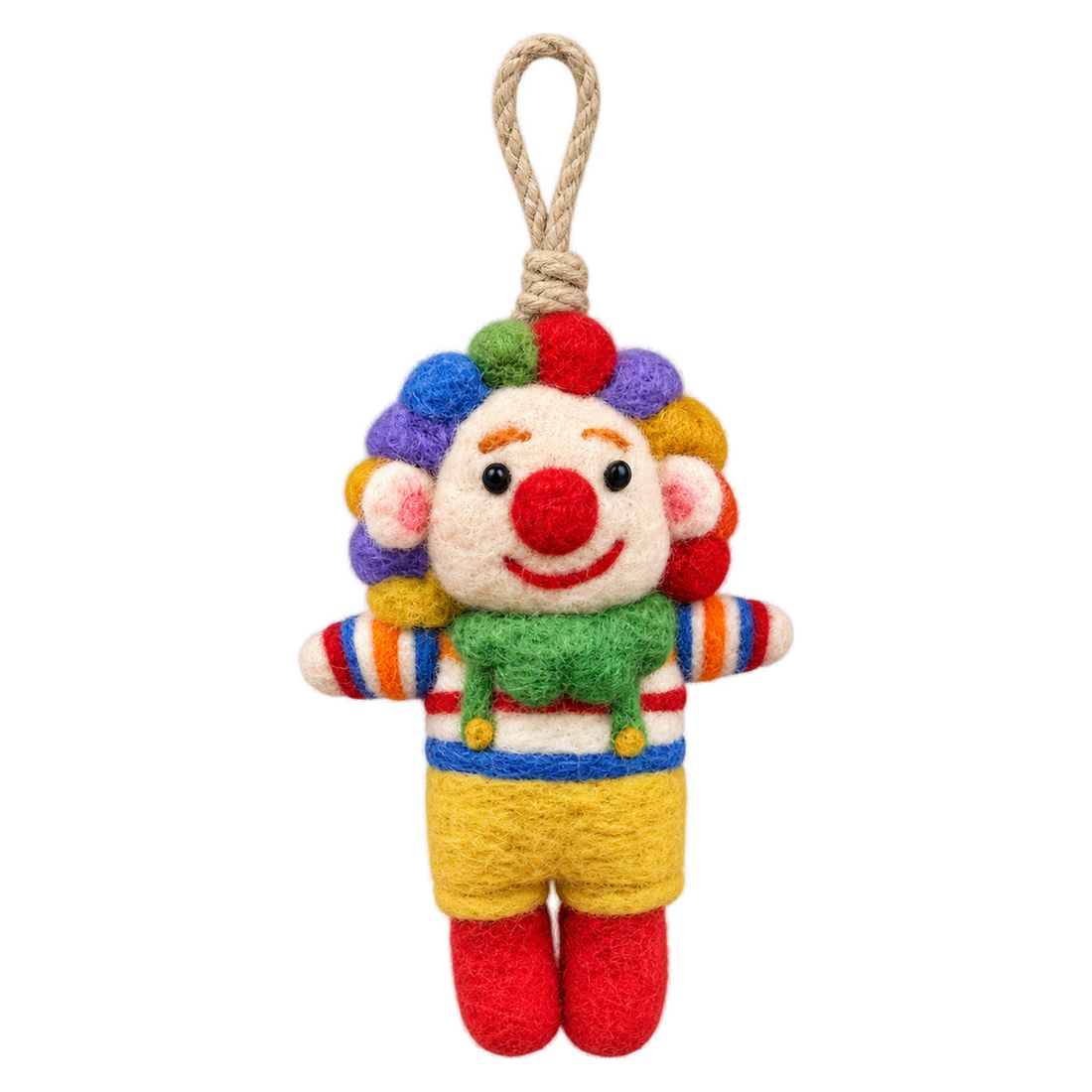 Rufus the Clown, felt bag charm with a hanging loop