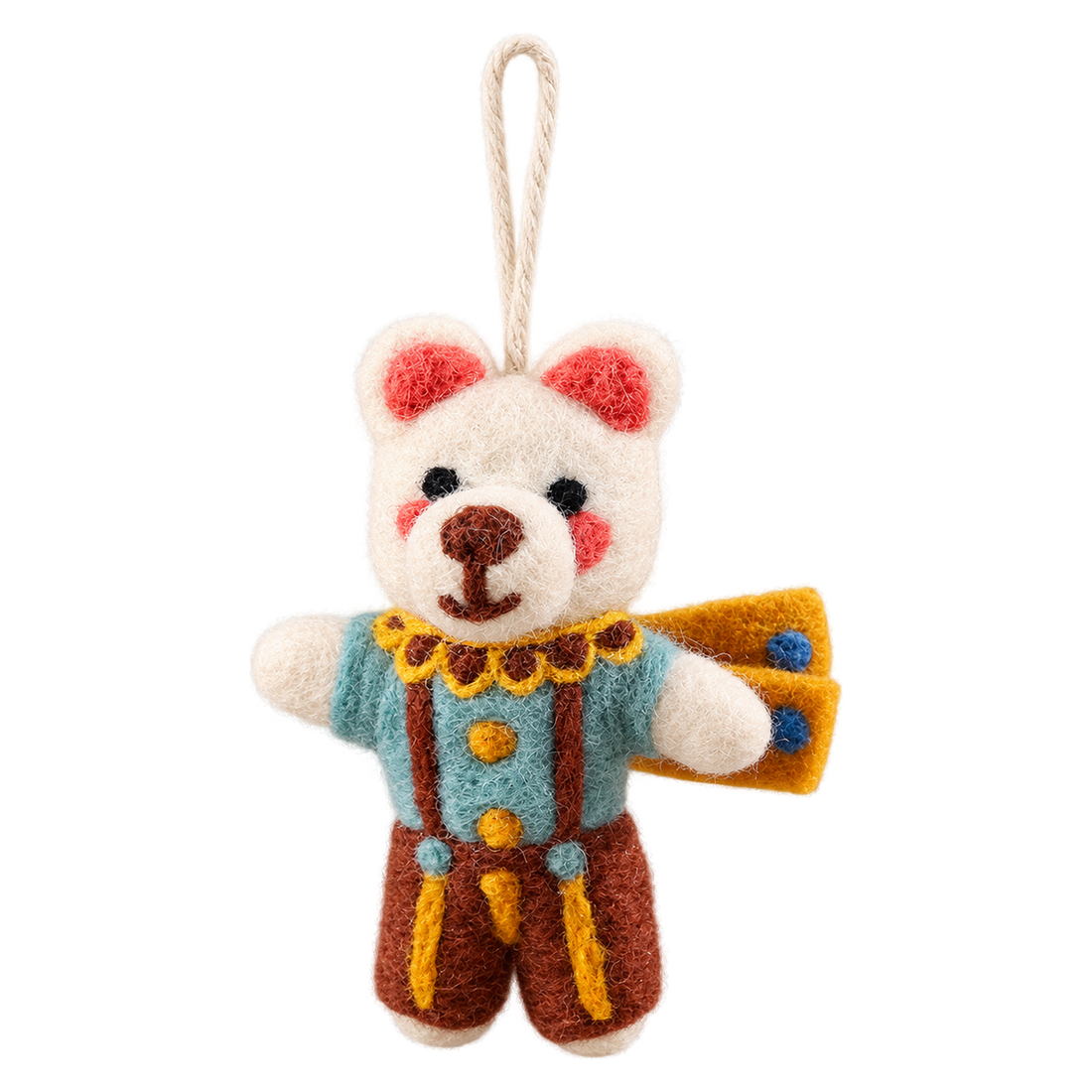 Bear in Braces, felt bag charm with a hanging loop