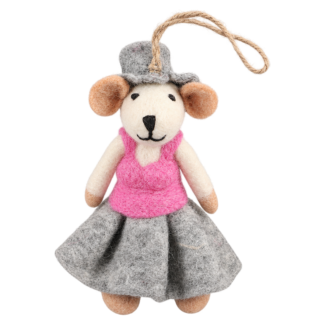 Lady Rose Mouse, felt hanging ornament with a hanging loop