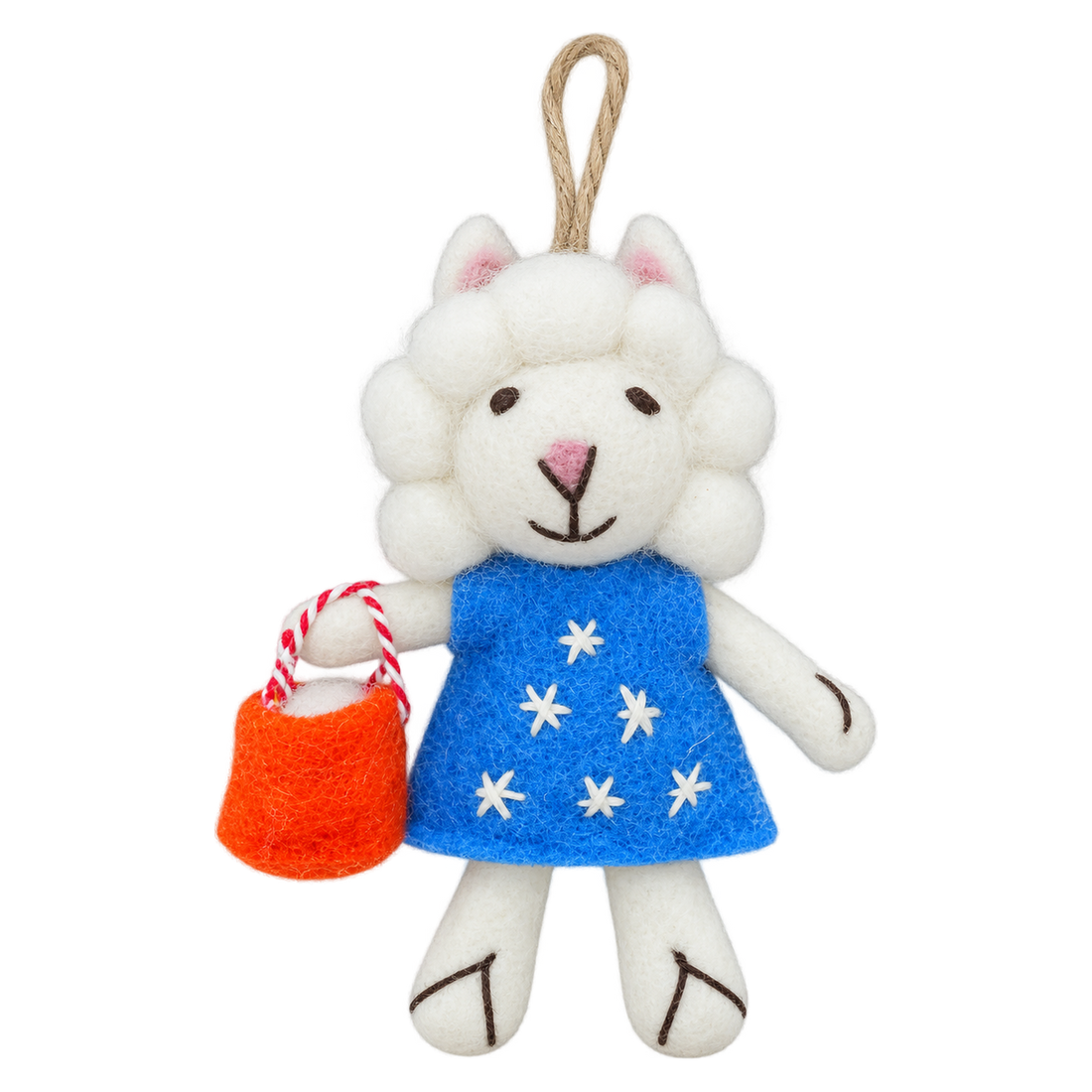 Shopper Sheep in Blue, felt bag charm with a hanging loop