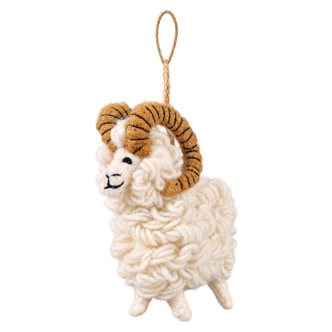 Horace the Ram, felt hanging ornament with a hanging loop