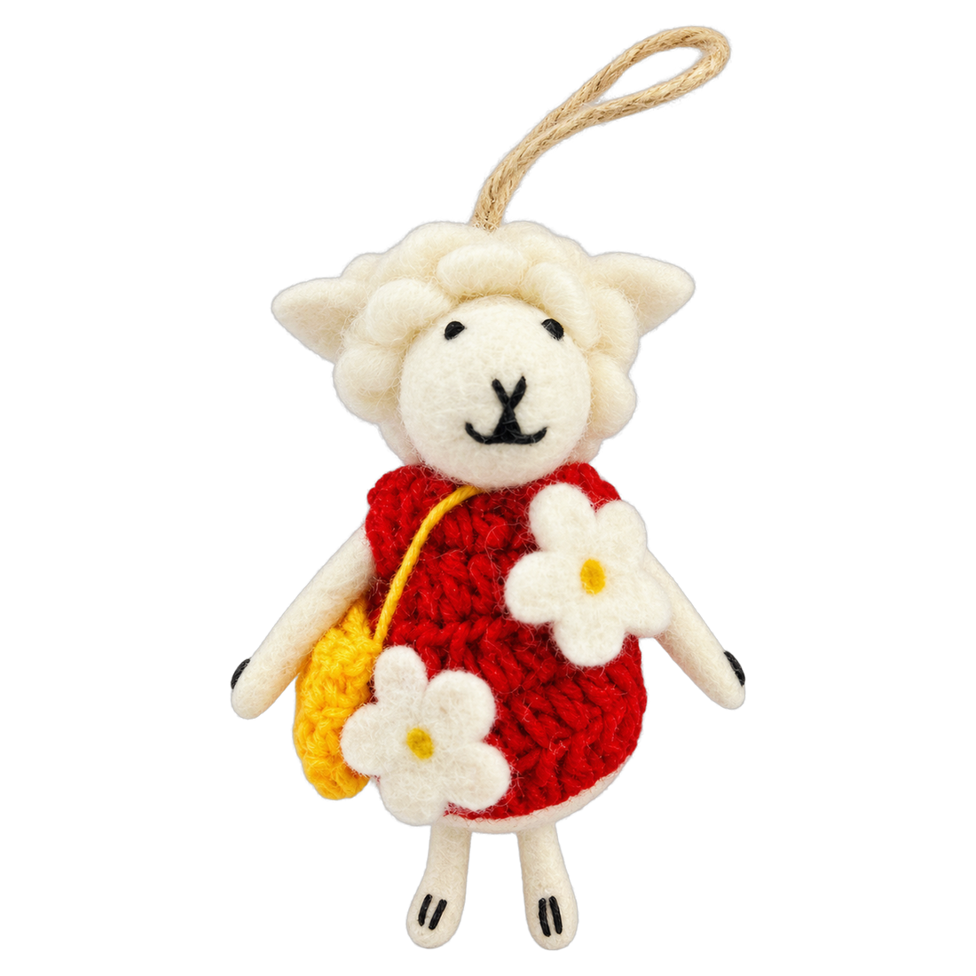 Market Lamb, felt bag charm with a hanging loop