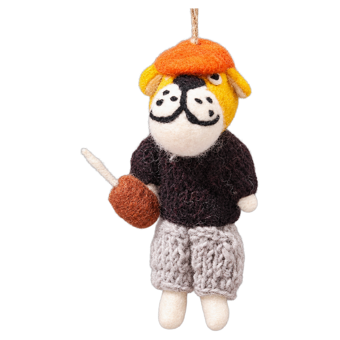Mister Coffee Dog, felt hanging ornament with a hanging loop