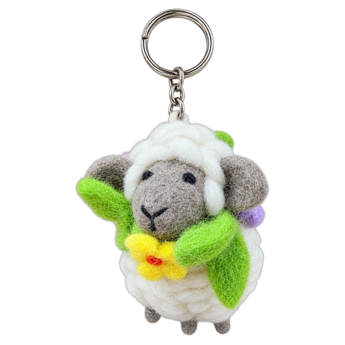 Misty Sheep, felt keychain on a key ring
