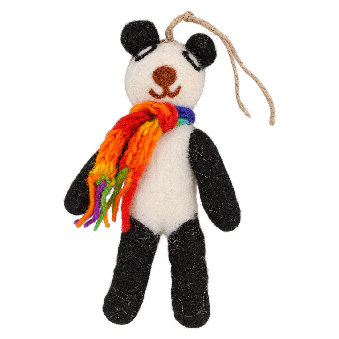 Panda in a Scarf, felt hanging ornament with a hanging loop