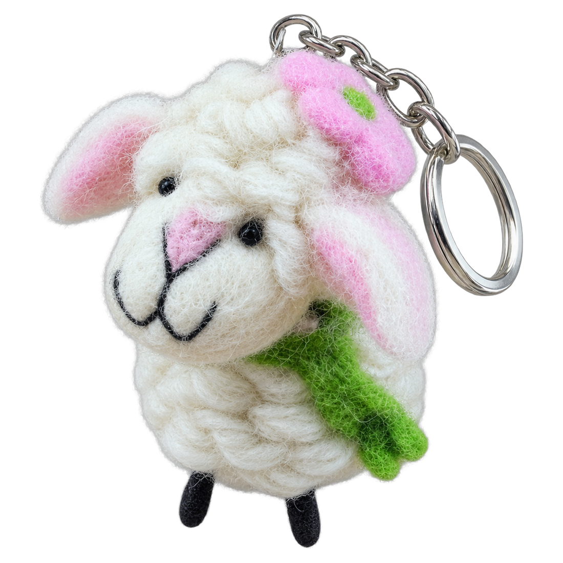 Petal Sheep, felt keychain on a key ring