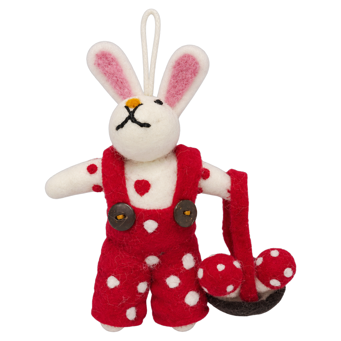 Picnic Bunny, felt bag charm with a hanging loop